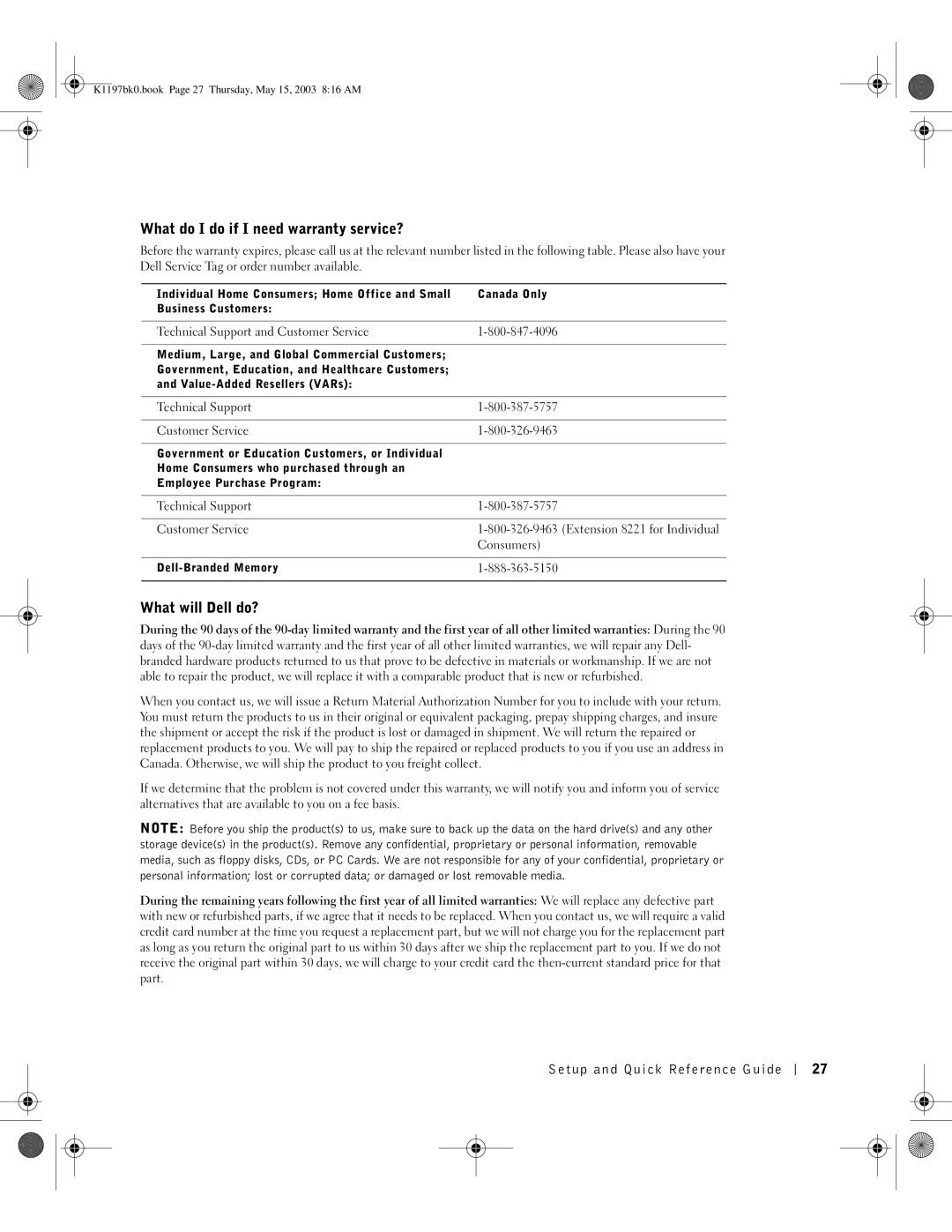 Dell 160L, K1197 manual Consumers 