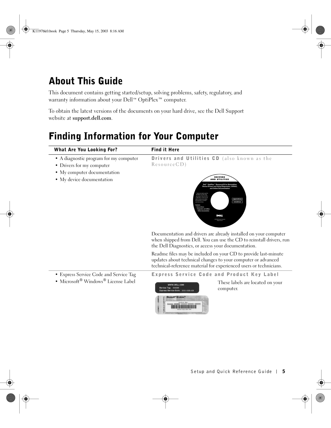 Dell 160L, K1197 manual About This Guide, Finding Information for Your Computer 