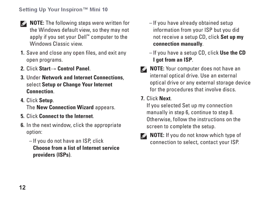 Dell K621P, 1011 setup guide New Connection Wizard appears Click Connect to the Internet 