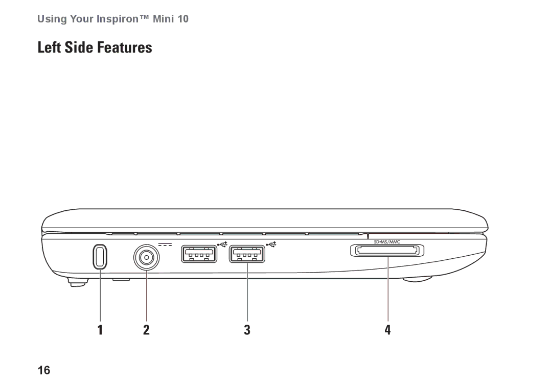 Dell K621P, 1011 setup guide Left Side Features 