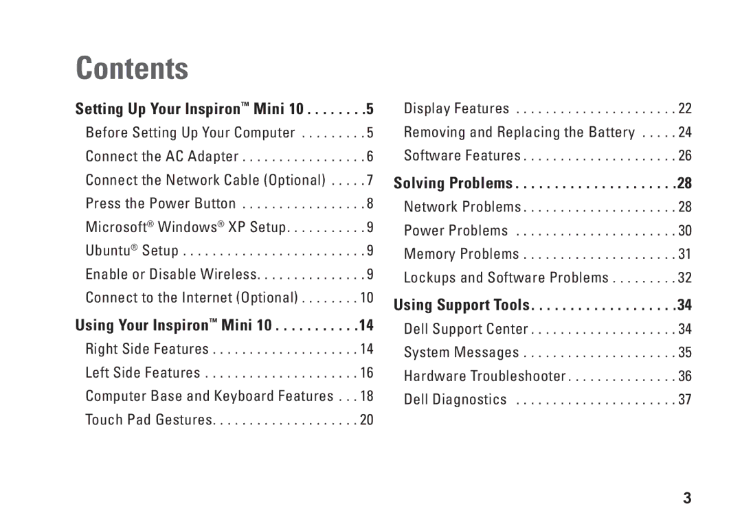 Dell 1011, K621P setup guide Contents 