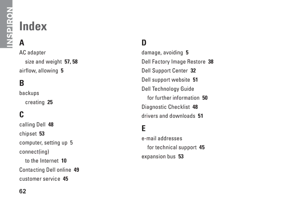 Dell K621P, 1011 setup guide Index 