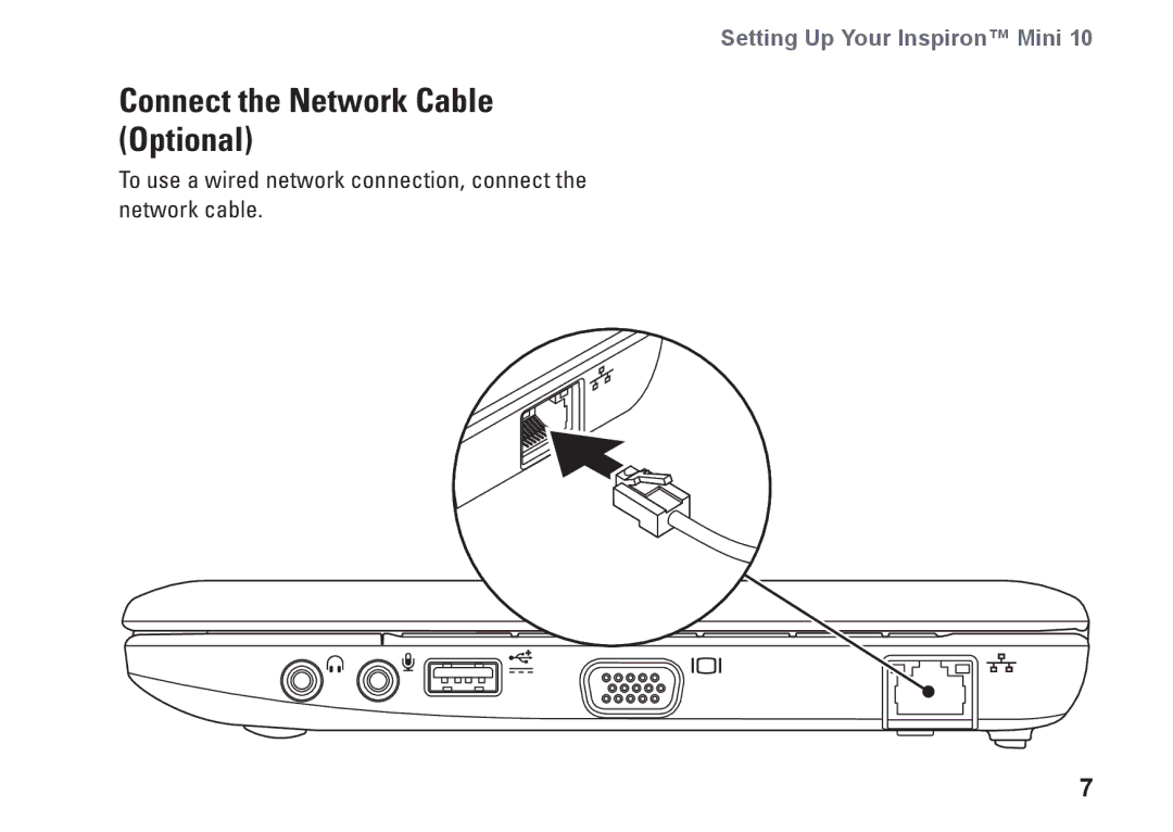 Dell 1011, K621P setup guide Connect the Network Cable Optional 