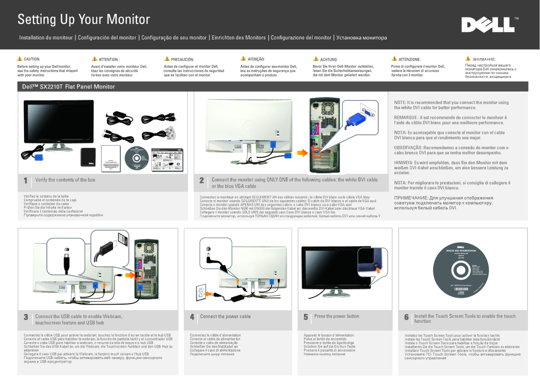 Dell SX2210T, K745P manual Press the power button, Install the Touch Screen Tools to enable the touch function 