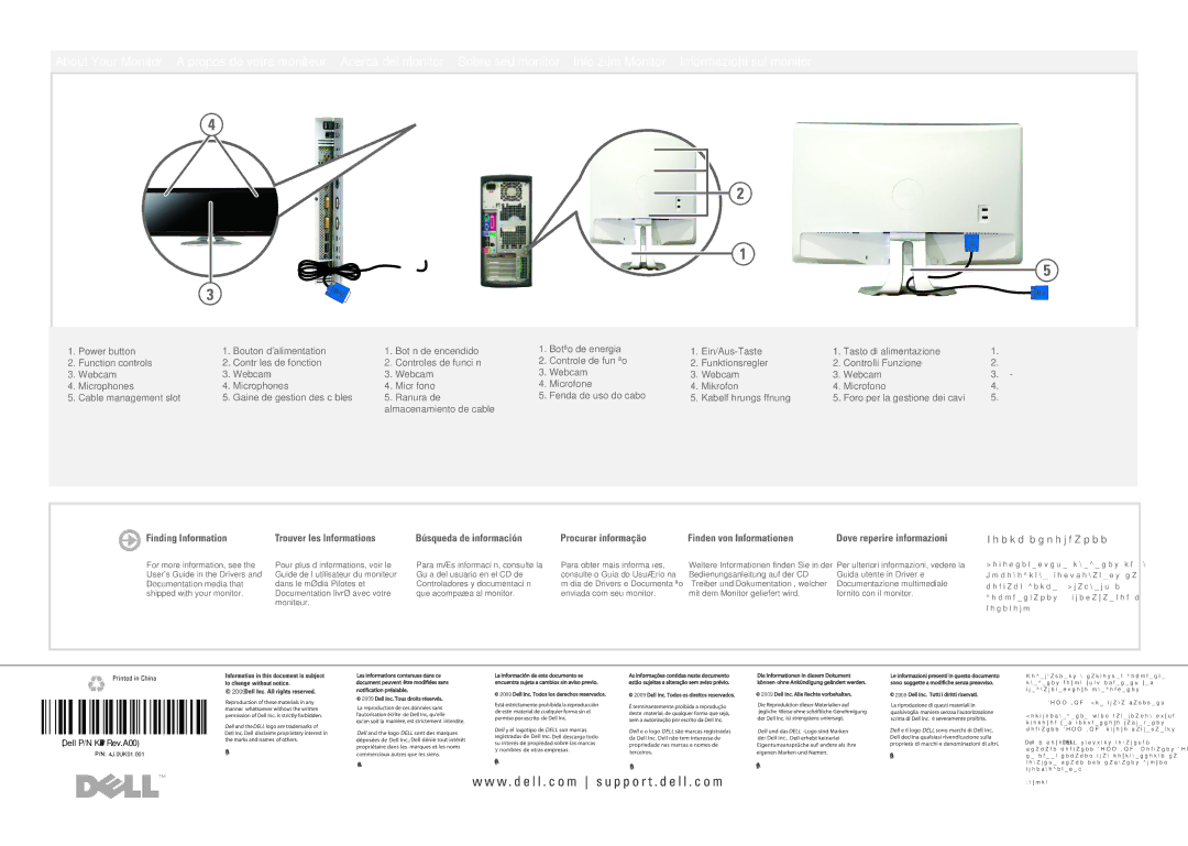 Dell SX2210T manual Поиск информации, Dell P/N K745P Rev.A00, 2009, August Agosto, Agosto Août August 