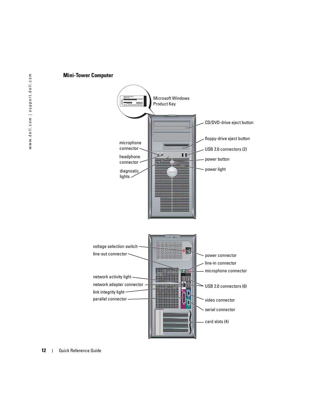 Dell K7821 manual Mini-Tower Computer, Link integrity light Parallel connector, Card slots Quick Reference Guide 