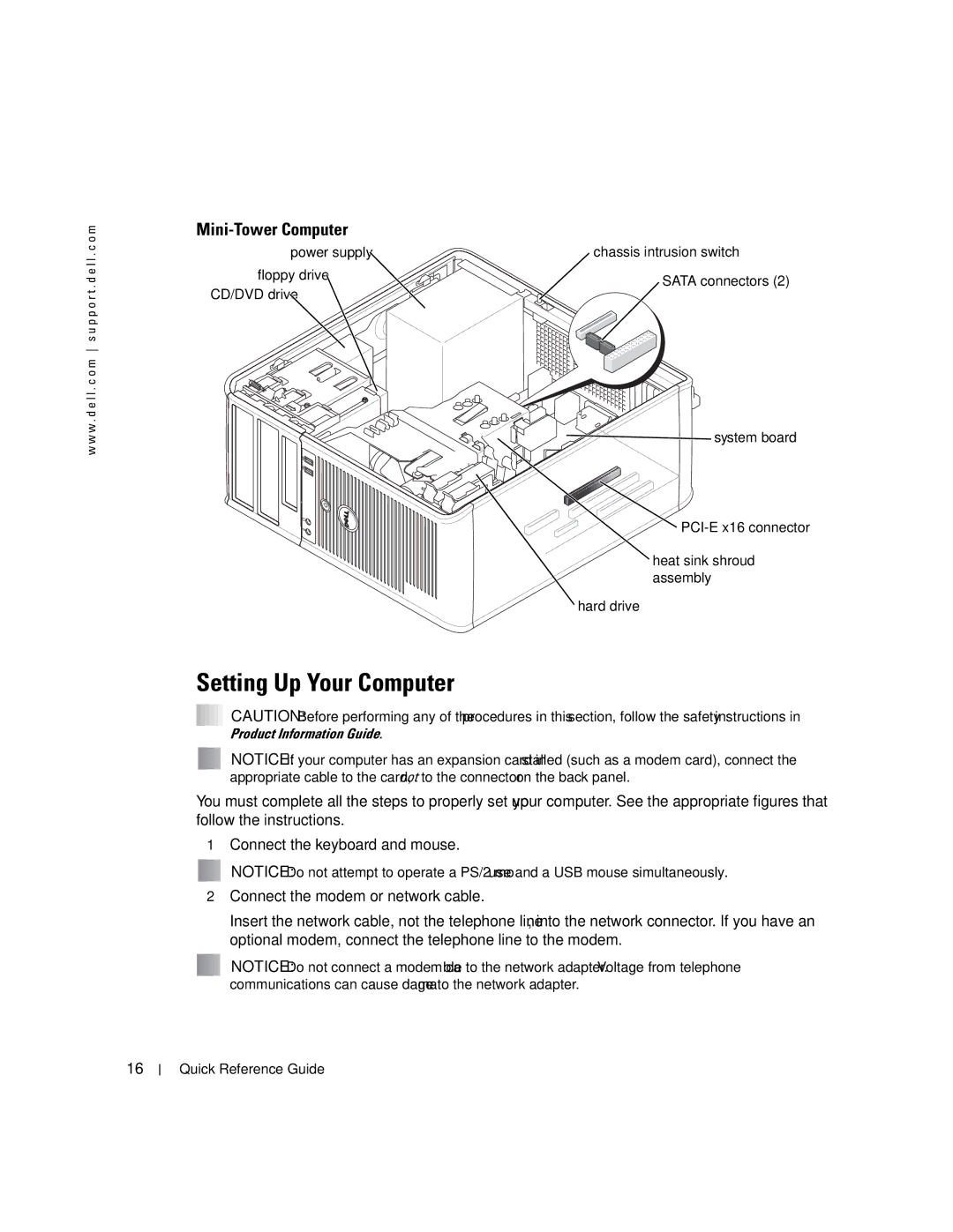 Dell K7821 manual Setting Up Your Computer, Mini-Tower Computer 