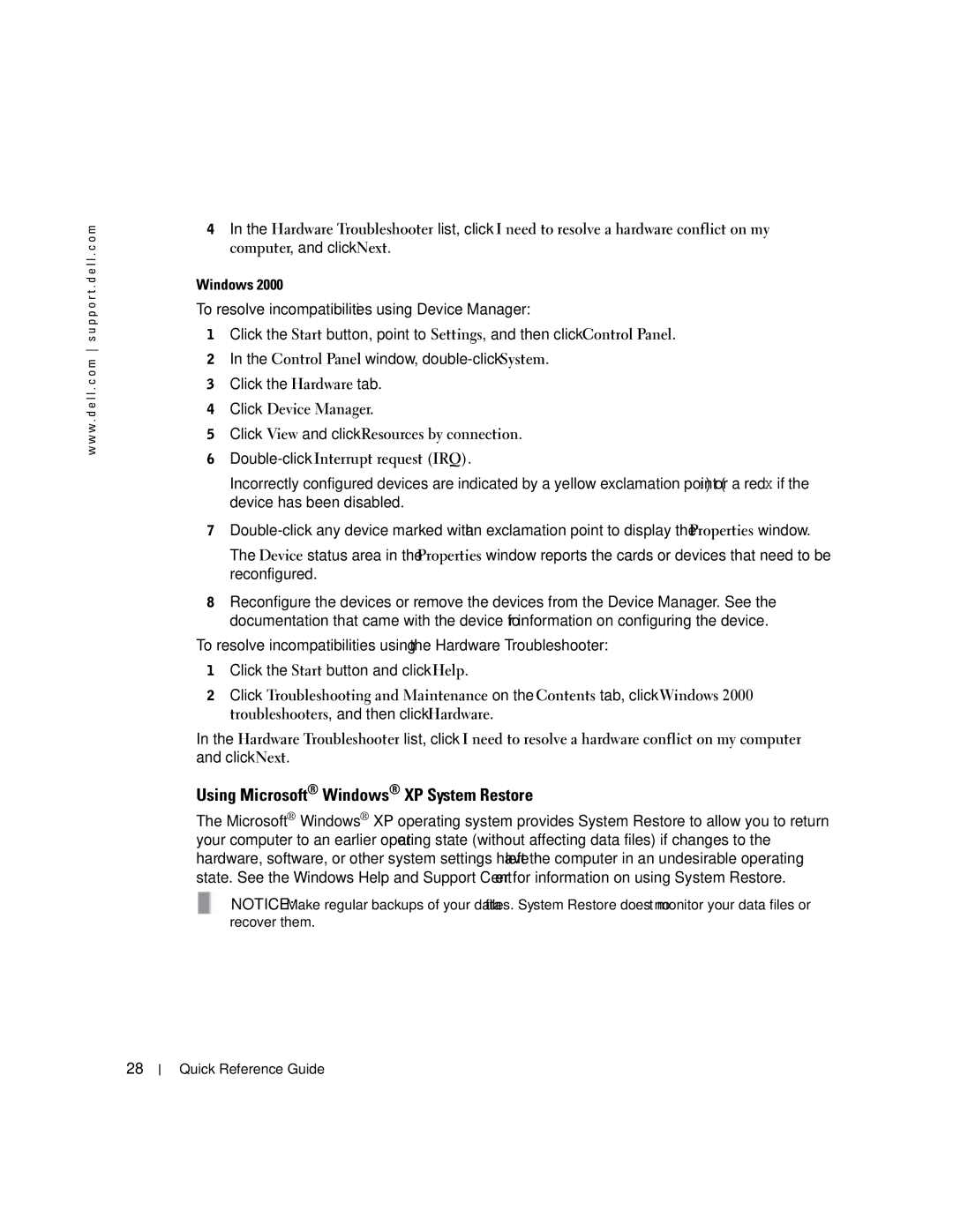 Dell K7821 manual Using Microsoft Windows XP System Restore 