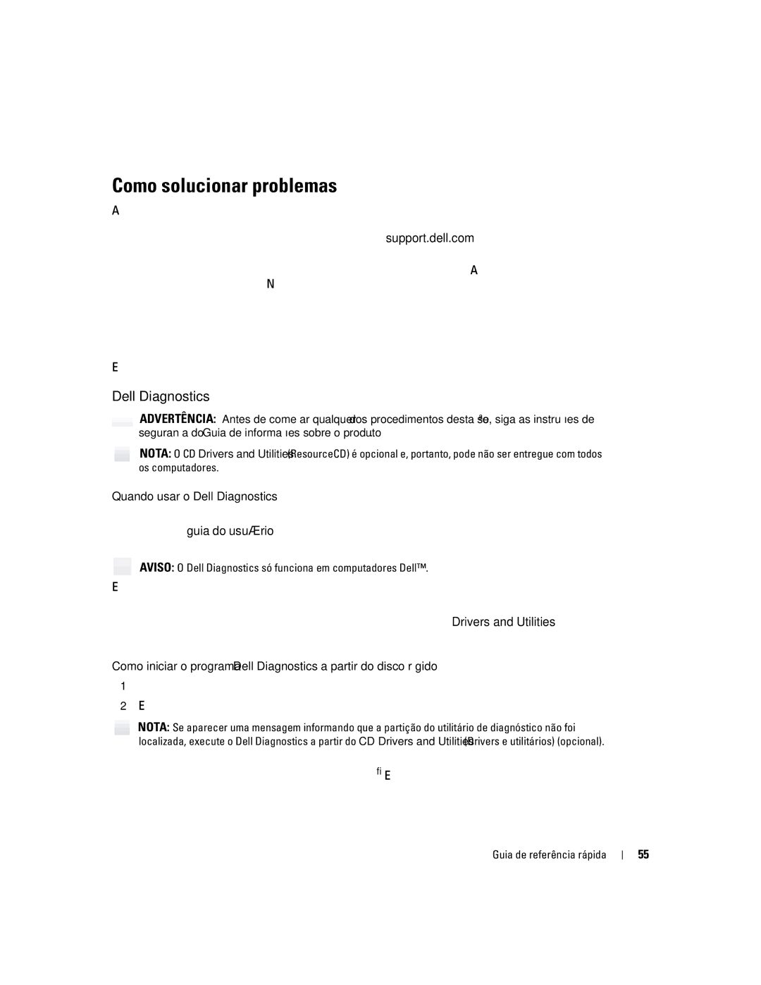 Dell K7821 manual Como solucionar problemas, Quando usar o Dell Diagnostics 