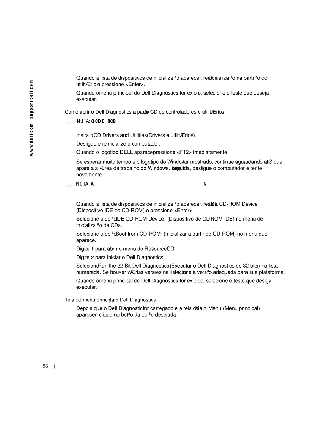 Dell K7821 manual Tela do menu principal do Dell Diagnostics 