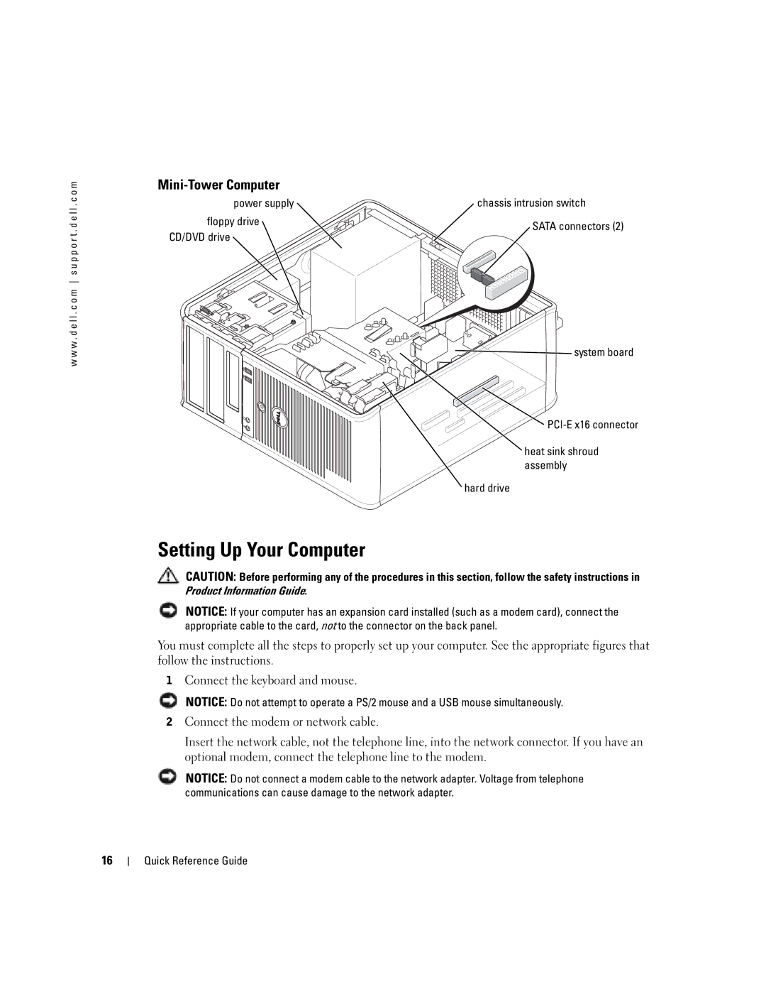 Dell K7822 manual Setting Up Your Computer, Mini-Tower Computer 