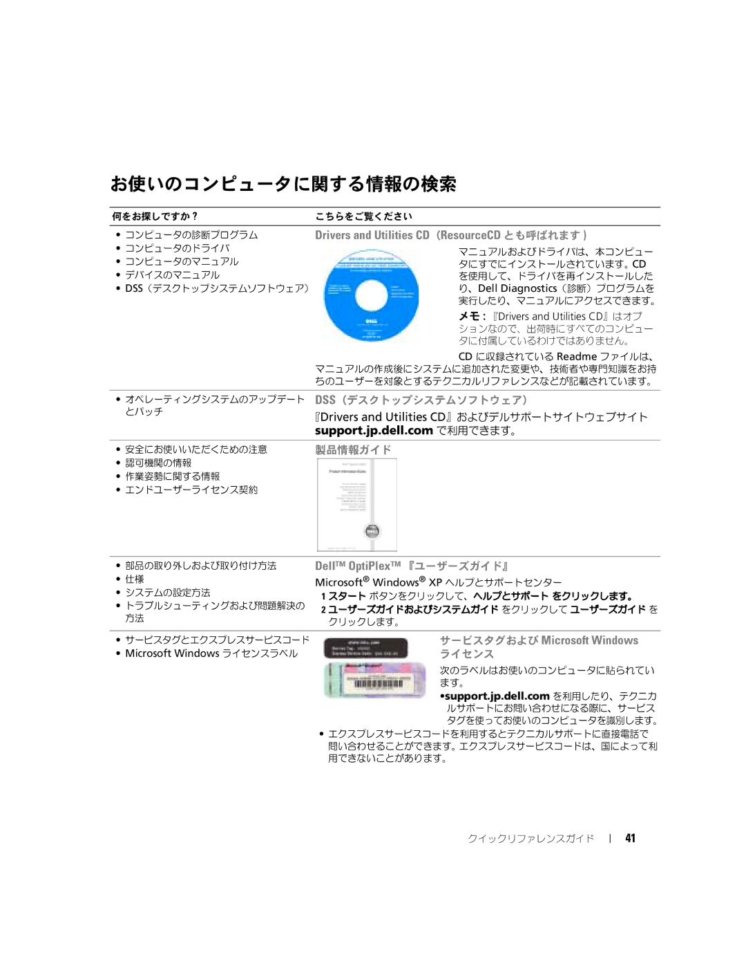 Dell K7822 manual お使いのコンピュータに関する情報の検索, 『Drivers and Utilities CD』およびデルサポートサイトウェブサイト 