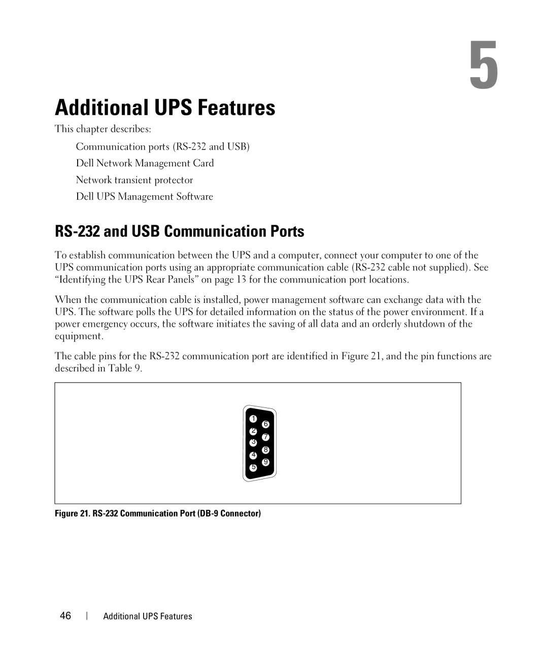 Dell K788N, K789N, K806N, 500W, H914N, H900N, H965N, J715N, J716N Additional UPS Features, RS-232 and USB Communication Ports 