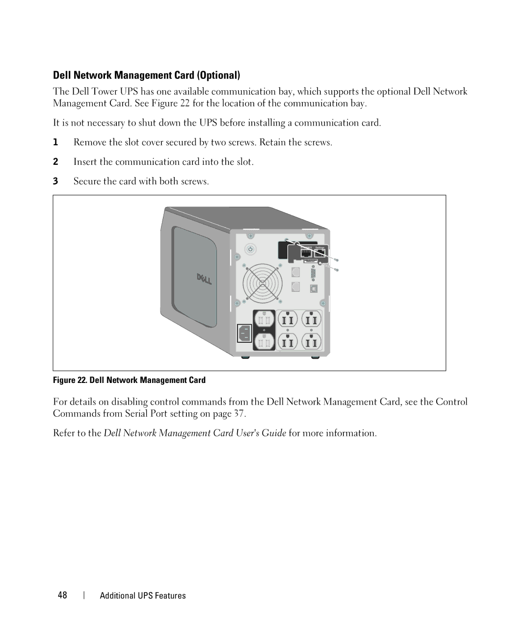 Dell 500W, K789N, K788N, K806N, H914N, H900N, H965N, J715N, J716N manual Dell Network Management Card Optional 