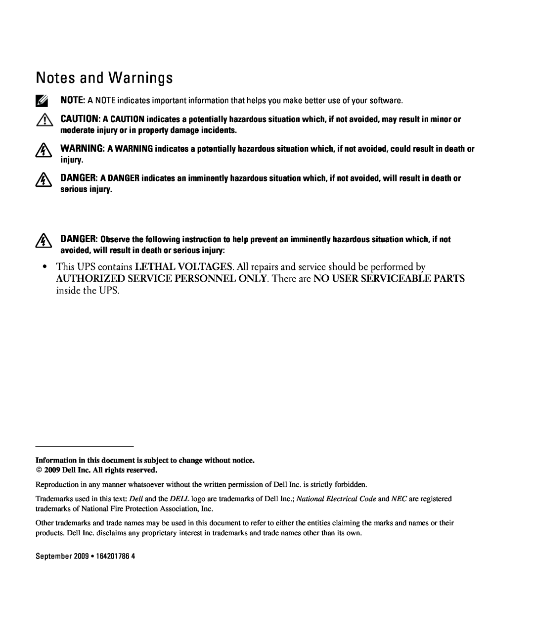 Dell K806N, K789N, K788N, 500W, H914N Notes and Warnings, Information in this document is subject to change without notice 