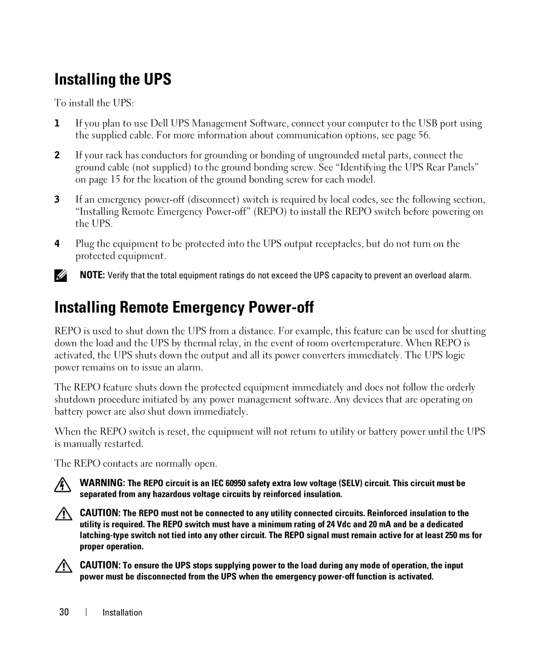 Dell K792N, K802N, K811N, J735N, 1000W, 2700W, J727N, H945N, 1920W manual Installing the UPS, Installing Remote Emergency Power-off 