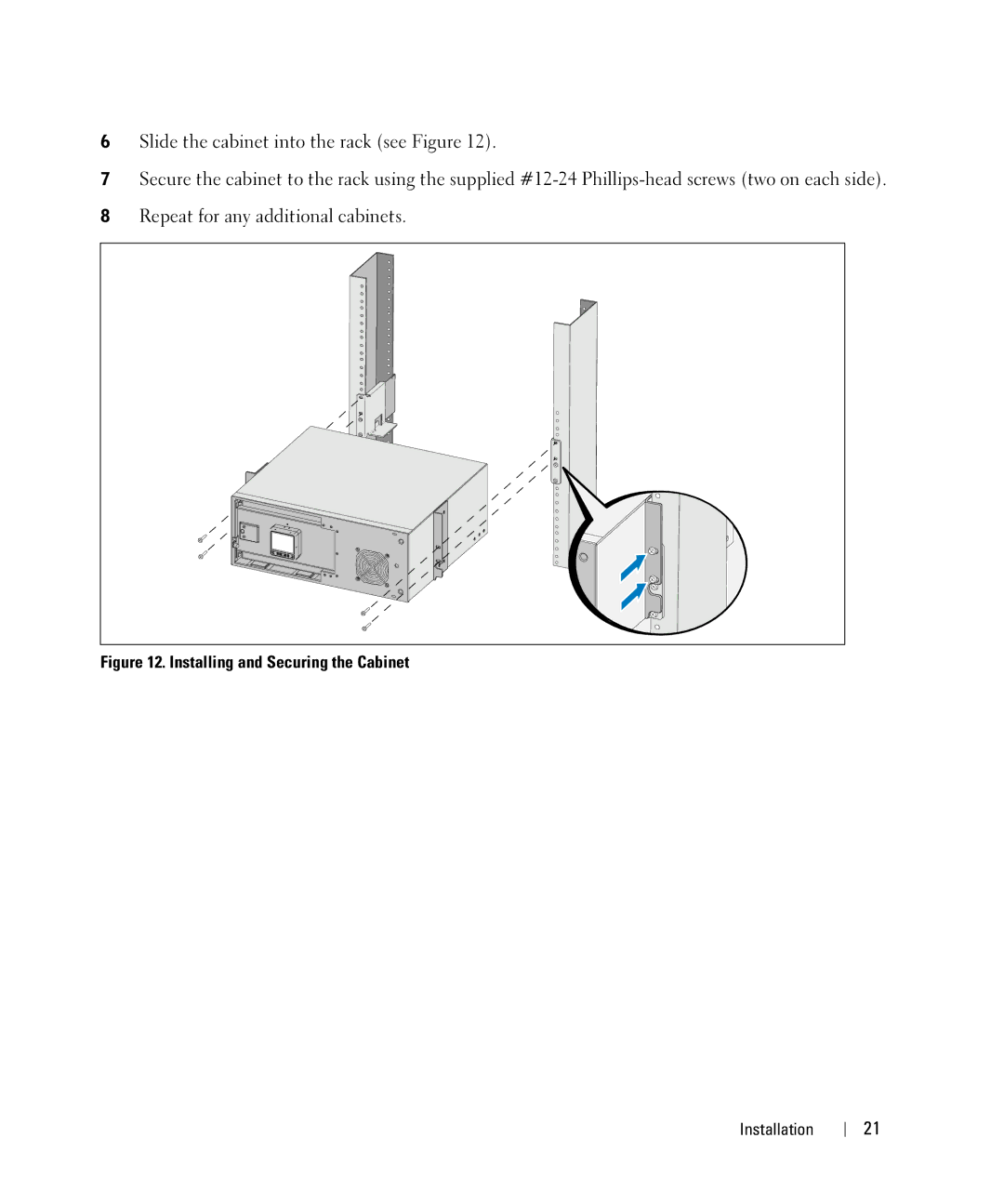 Dell J728N, K803N, H950N, H967N manual Installing and Securing the Cabinet 