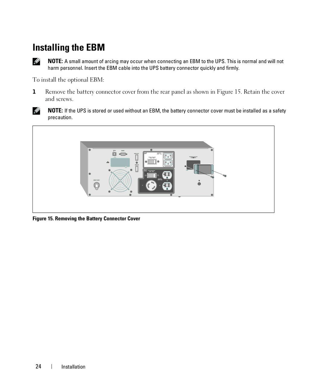 Dell K803N, J728N, H950N, H967N manual Installing the EBM, Removing the Battery Connector Cover 