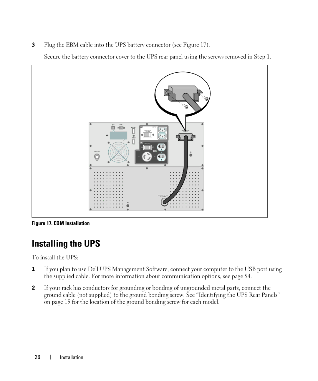 Dell H950N, K803N, J728N, H967N manual Installing the UPS, EBM Installation 