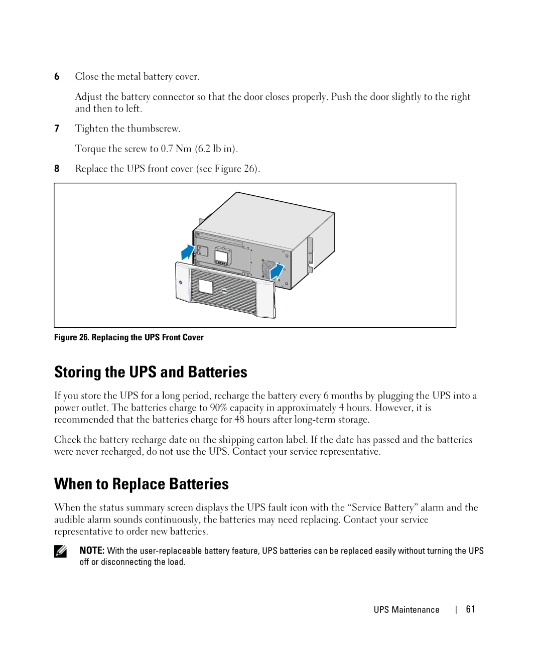 Dell J728N, K803N, H950N, H967N manual Storing the UPS and Batteries, When to Replace Batteries 