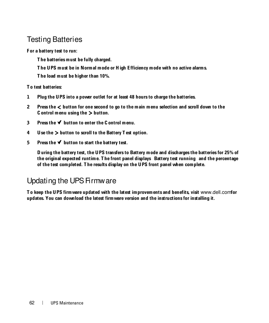 Dell H950N, K803N, J728N, H967N manual Testing Batteries, Updating the UPS Firmware 