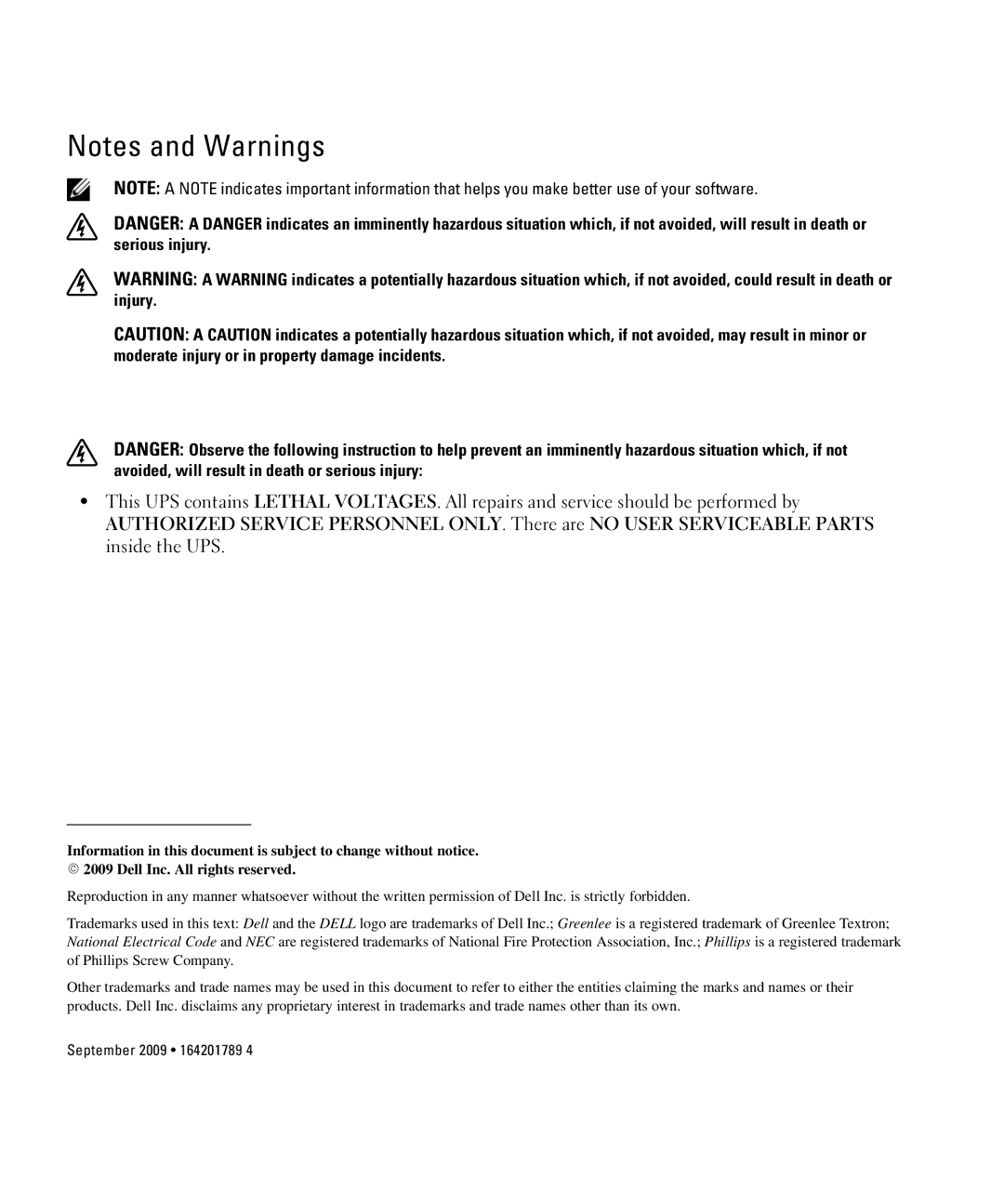 Dell K804N, K805N, J739N, 3750W, J730N, H952N, 4200W manual September 2009 164201789 