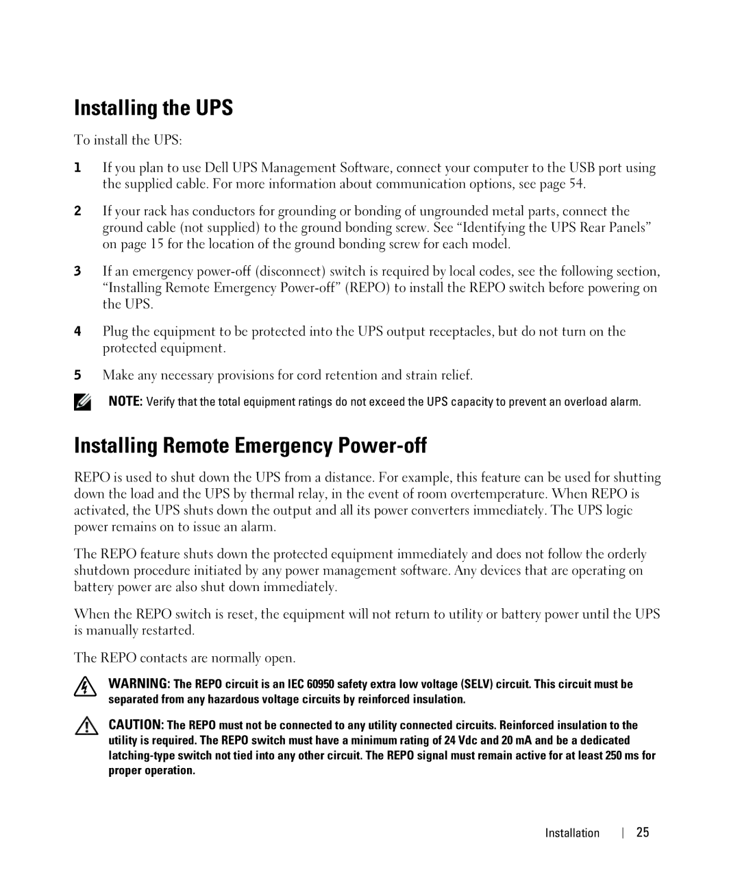 Dell J730N, K805N, J739N, K804N, 3750W, H952N, 4200W manual Installing the UPS, Installing Remote Emergency Power-off 