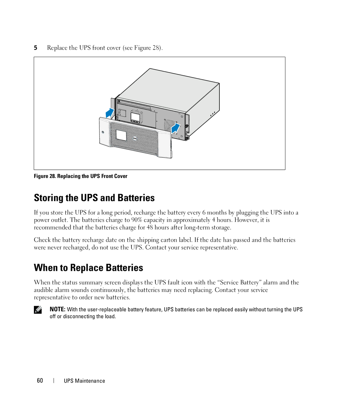 Dell J730N, K805N, J739N, K804N, 3750W, H952N, 4200W manual Storing the UPS and Batteries, When to Replace Batteries 