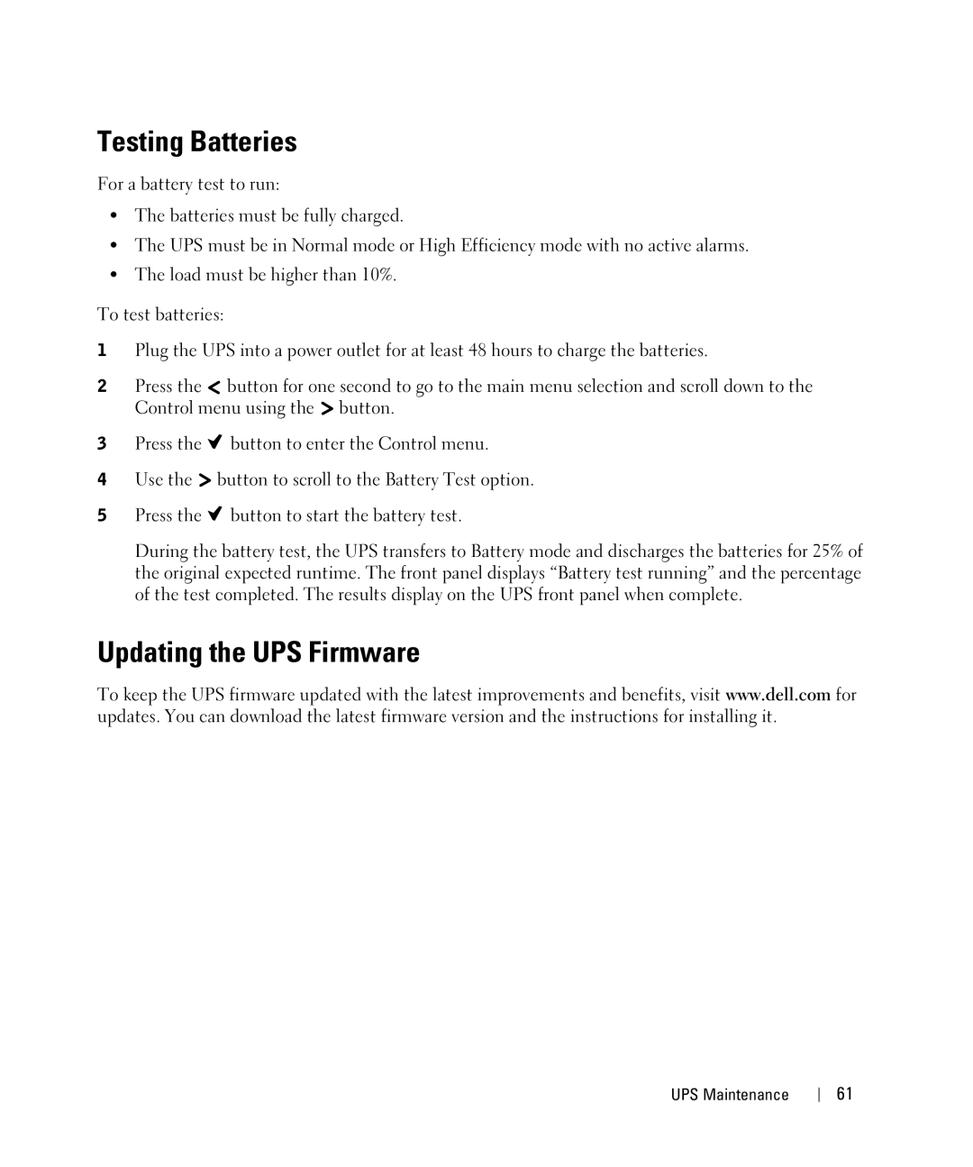 Dell H952N, K805N, J739N, K804N, 3750W, J730N, 4200W manual Testing Batteries, Updating the UPS Firmware 