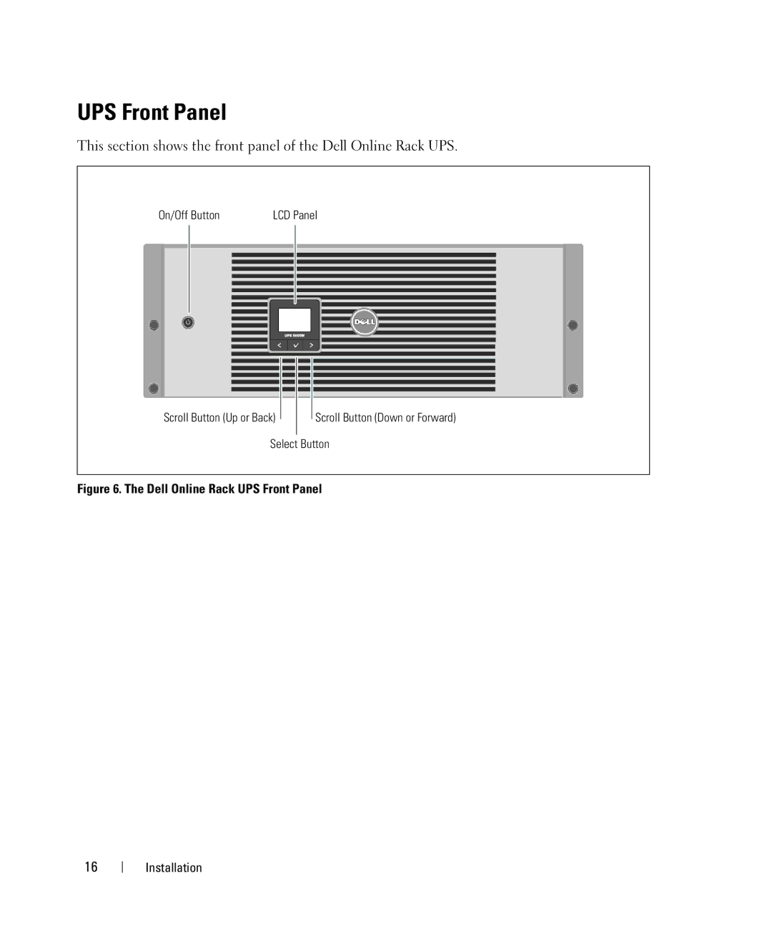 Dell 5600W, K812N, 5600R OL HV-US manual Dell Online Rack UPS Front Panel 