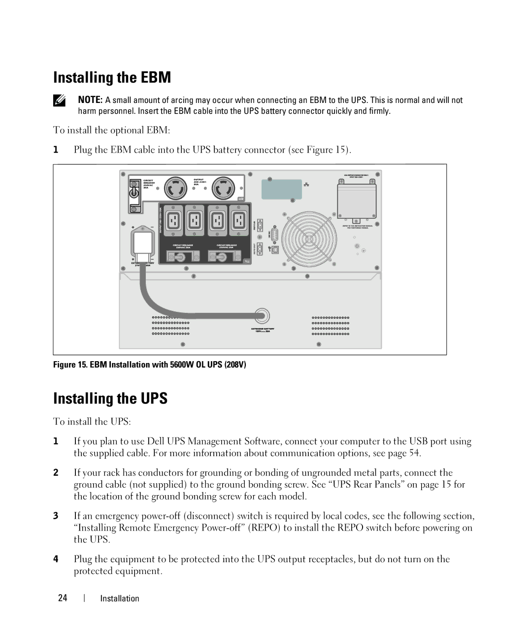 Dell K812N, 5600W, 5600R OL HV-US manual Installing the EBM, Installing the UPS 