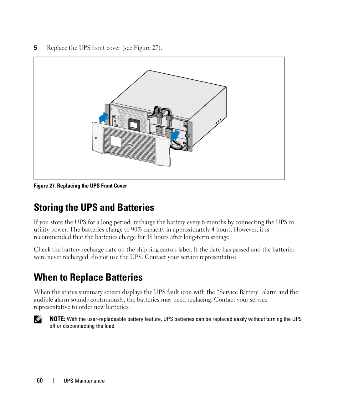 Dell K812N, 5600W, 5600R OL HV-US manual Storing the UPS and Batteries, When to Replace Batteries 