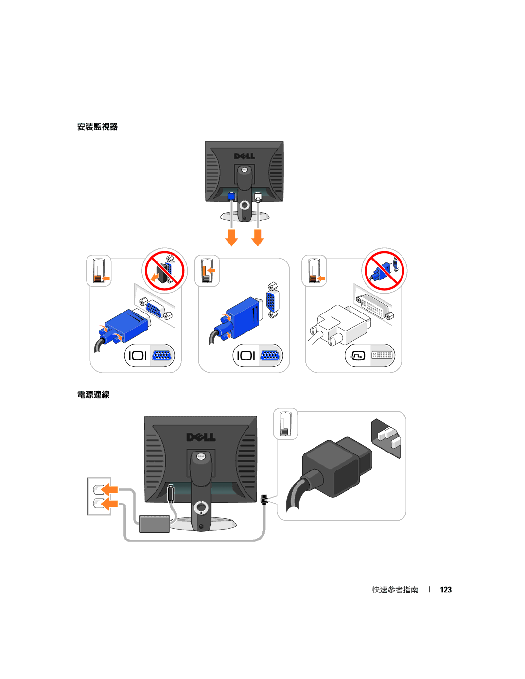 Dell K8504 manual 安裝監視器 電源連線, 123 