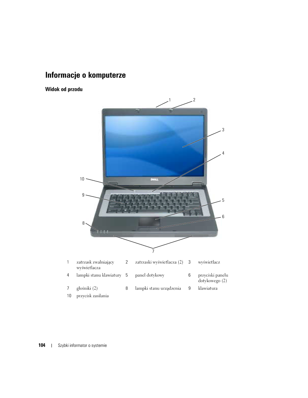 Dell KD727, PP21L manual Informacje o komputerze, 104 