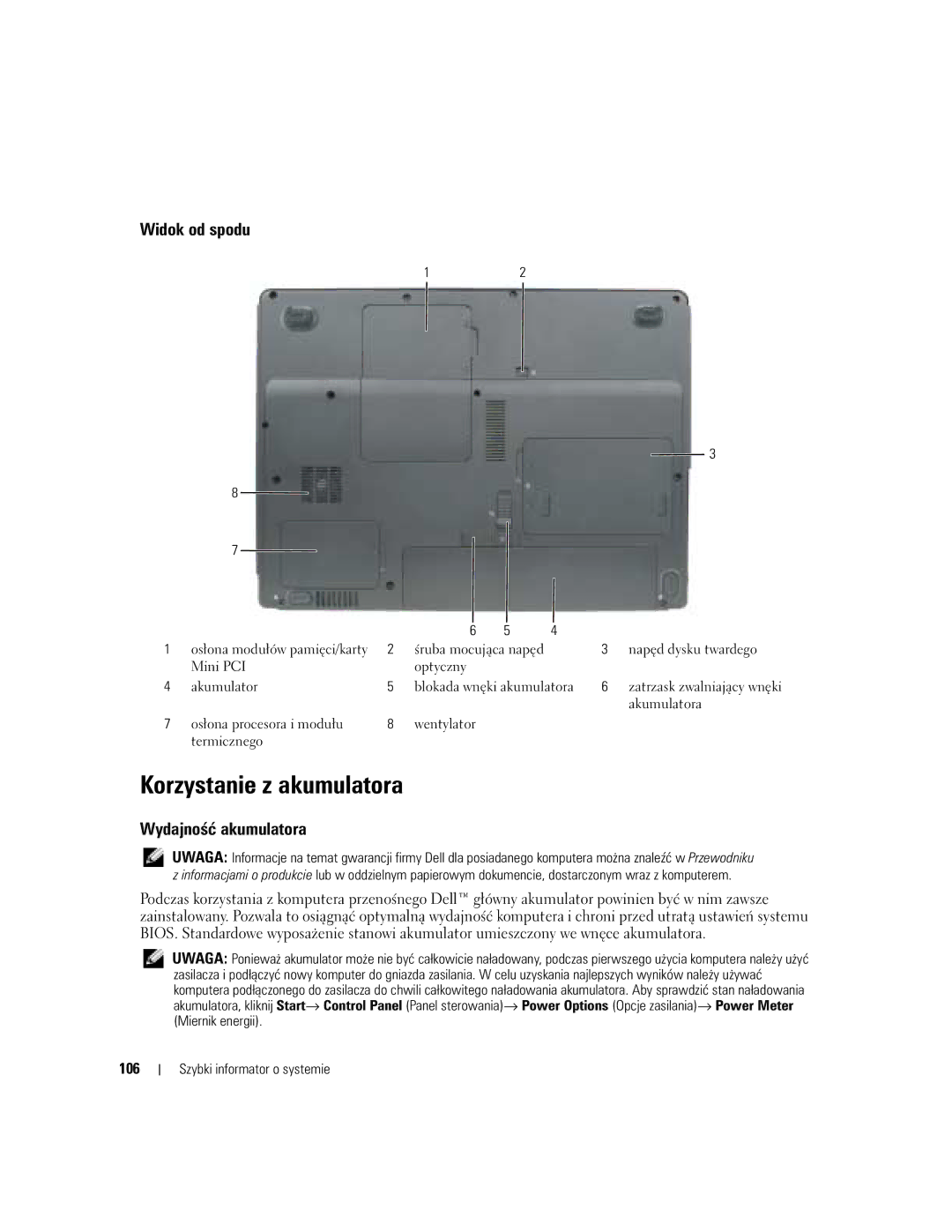 Dell KD727, PP21L manual Widok od spodu, 106 