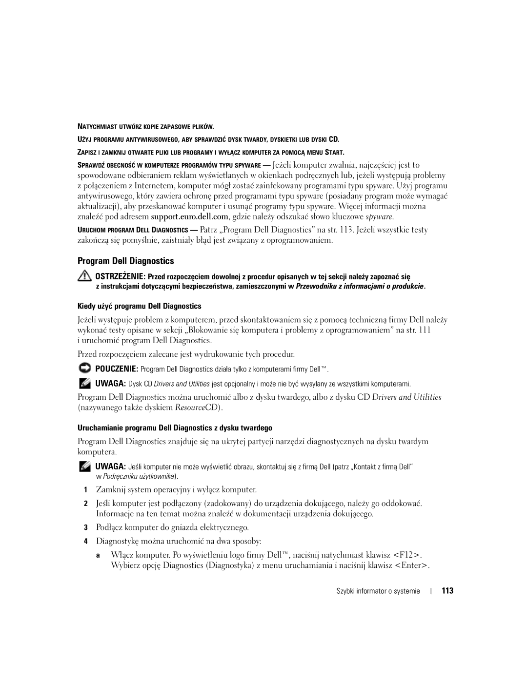 Dell PP21L, KD727 manual Program Dell Diagnostics, 113 