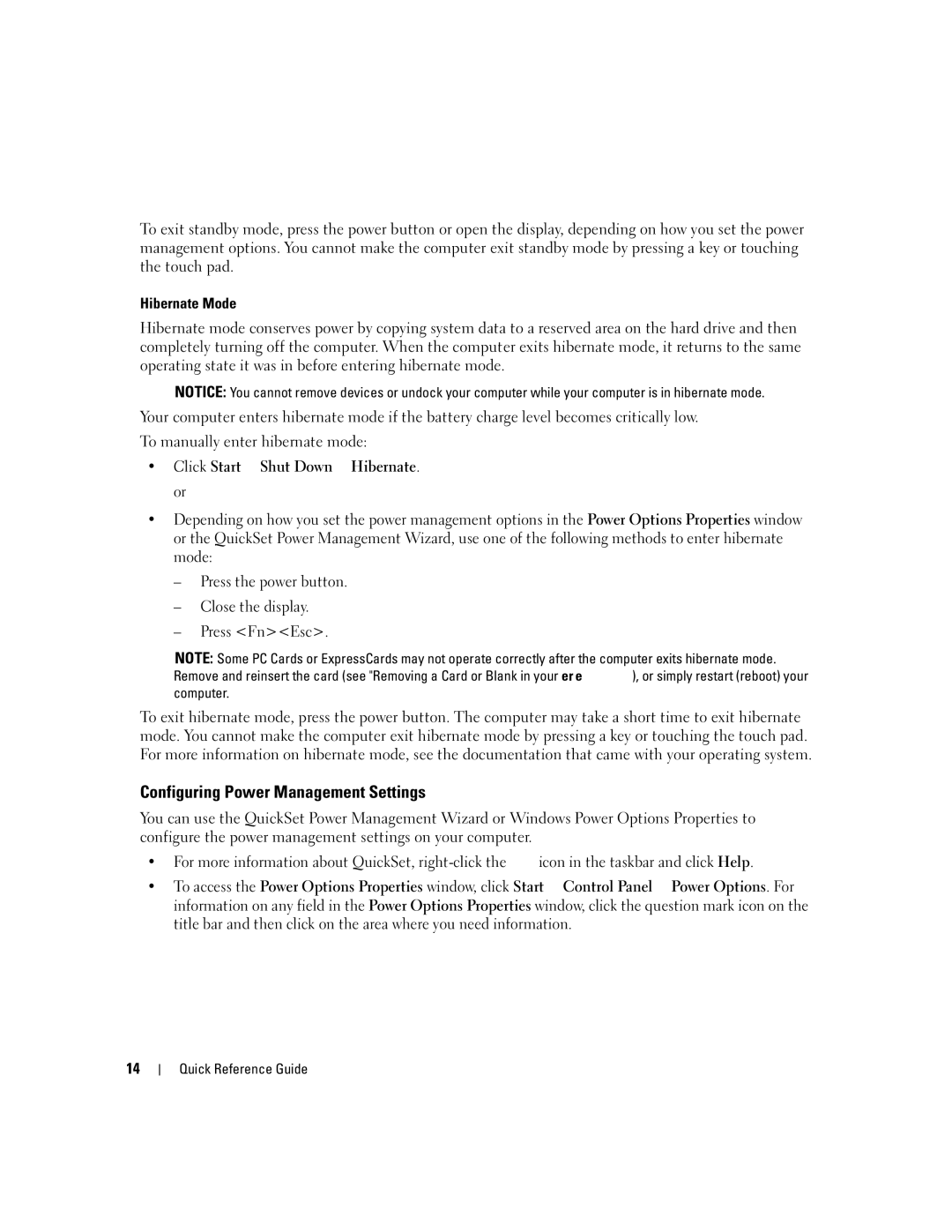 Dell KD727, PP21L manual Configuring Power Management Settings, Hibernate Mode 