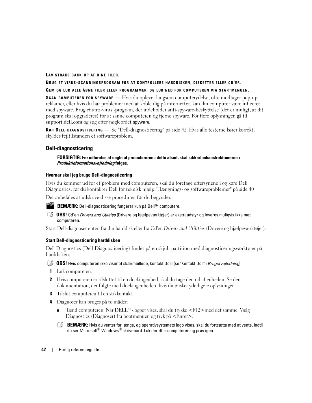 Dell KD727, PP21L manual Hvornår skal jeg bruge Dell-diagnosticering, Start Dell-diagnosticering harddisken 