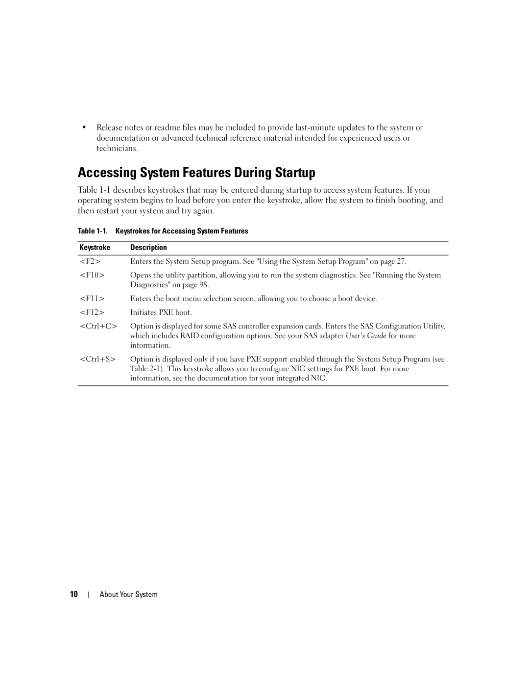 Dell KH934 owner manual Accessing System Features During Startup, Diagnostics on, Information, Ctrl+S 