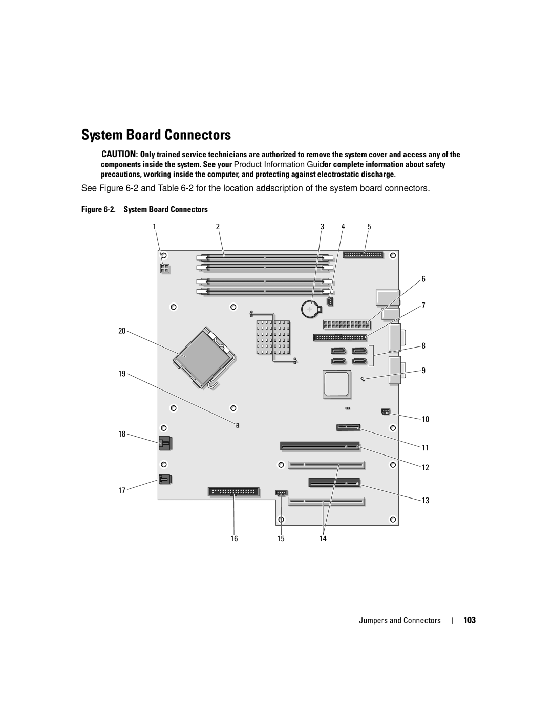 Dell KH934 owner manual System Board Connectors, 103 