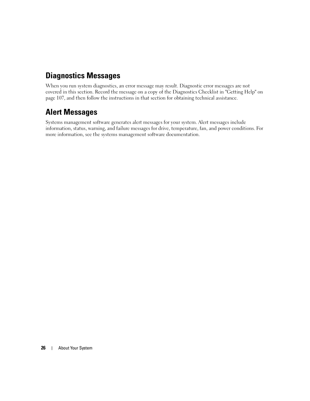 Dell KH934 owner manual Diagnostics Messages, Alert Messages 