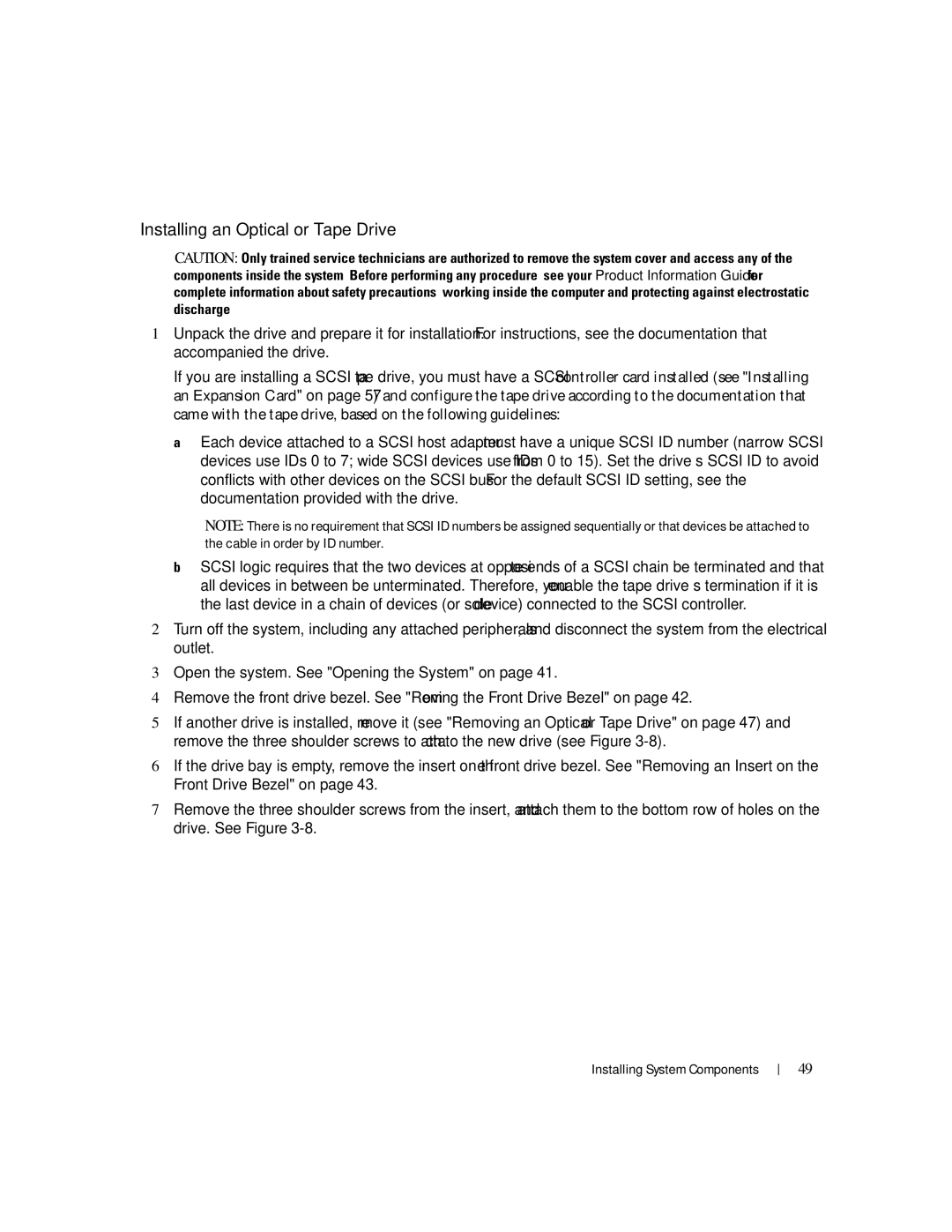 Dell KH934 owner manual Installing an Optical or Tape Drive 