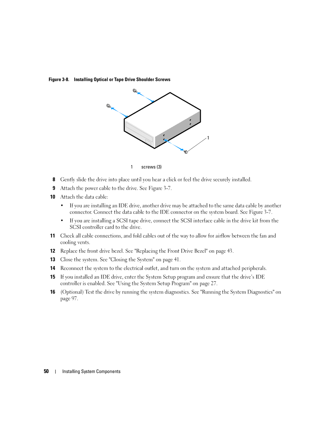 Dell KH934 owner manual Installing Optical or Tape Drive Shoulder Screws 