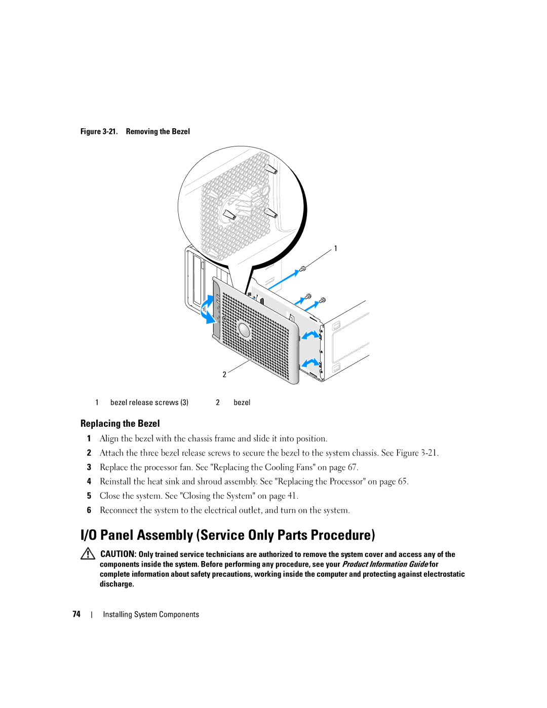 Dell KH934 owner manual Panel Assembly Service Only Parts Procedure, Replacing the Bezel 