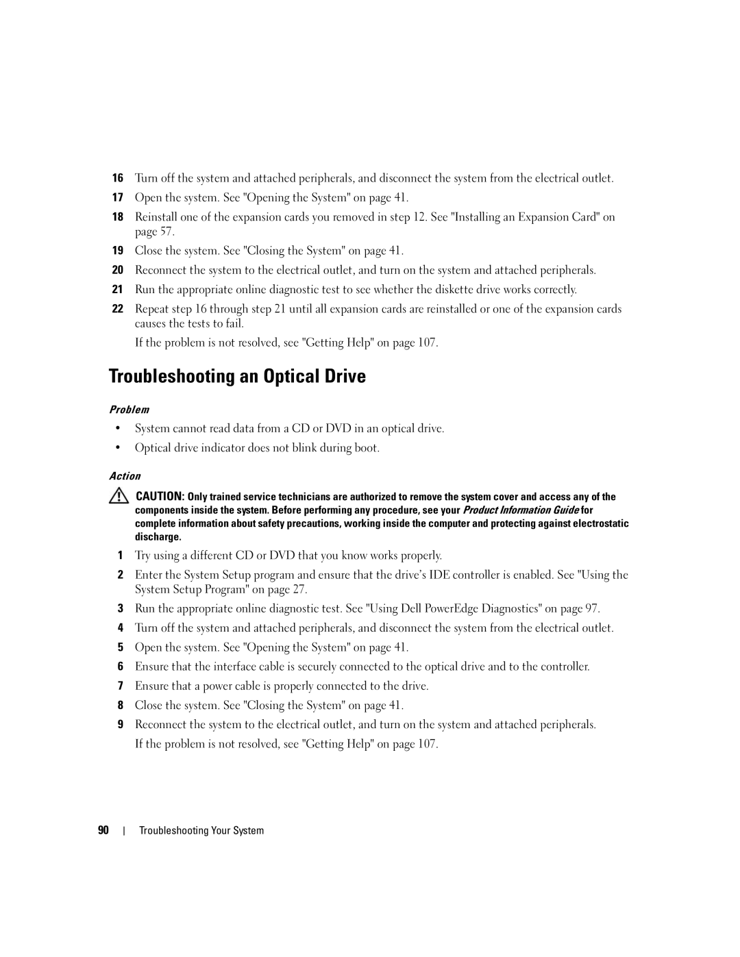 Dell KH934 owner manual Troubleshooting an Optical Drive 