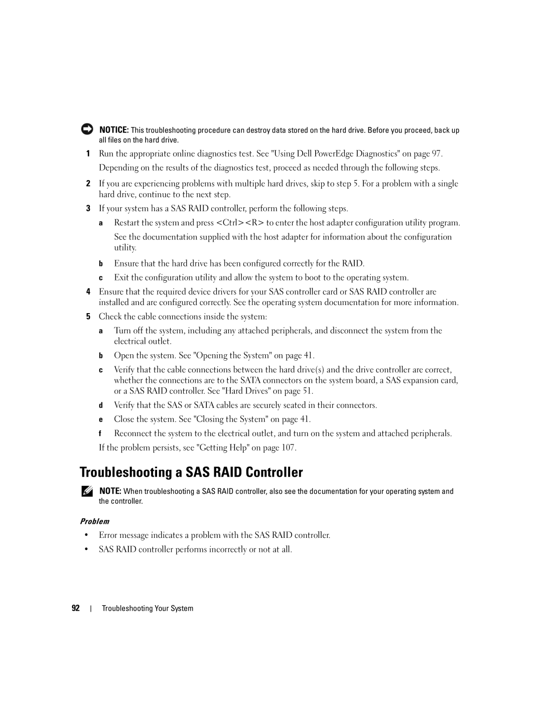 Dell KH934 owner manual Troubleshooting a SAS RAID Controller 