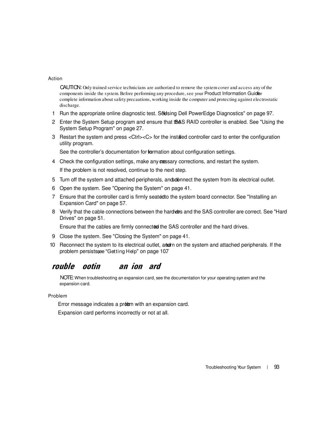 Dell KH934 owner manual Troubleshooting Expansion Cards, Action 