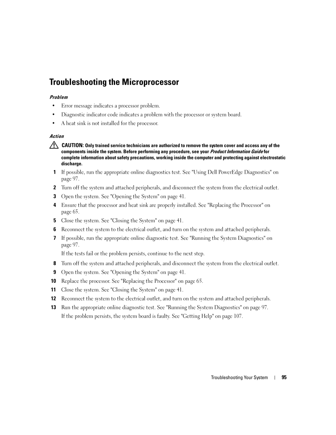 Dell KH934 owner manual Troubleshooting the Microprocessor 