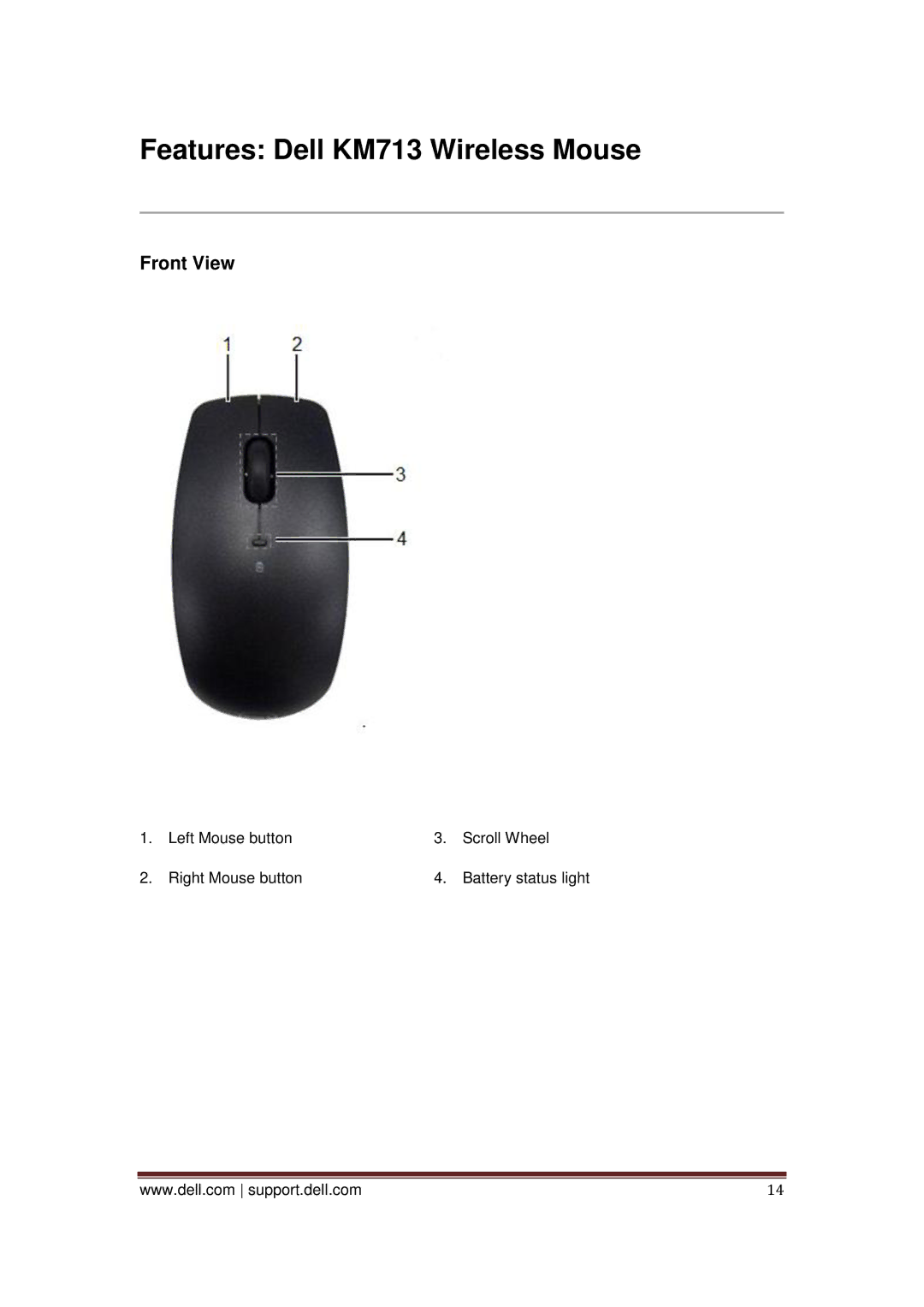 Dell owner manual Features Dell KM713 Wireless Mouse 