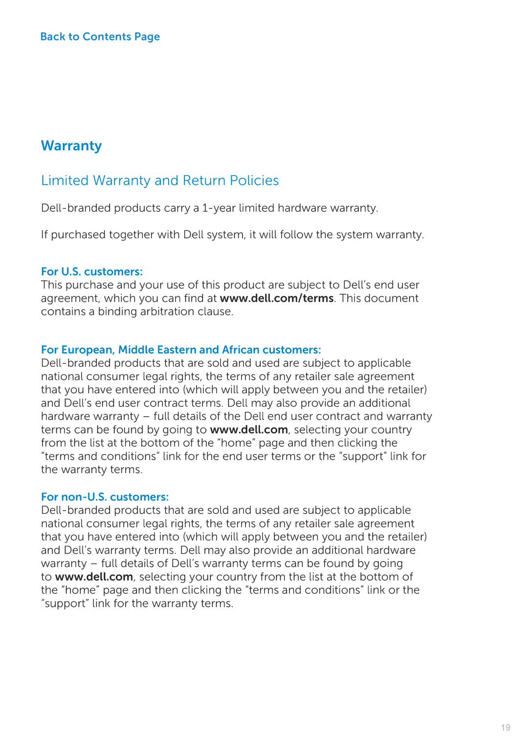 Dell KM714 owner manual Warranty Limited Warranty and Return Policies 